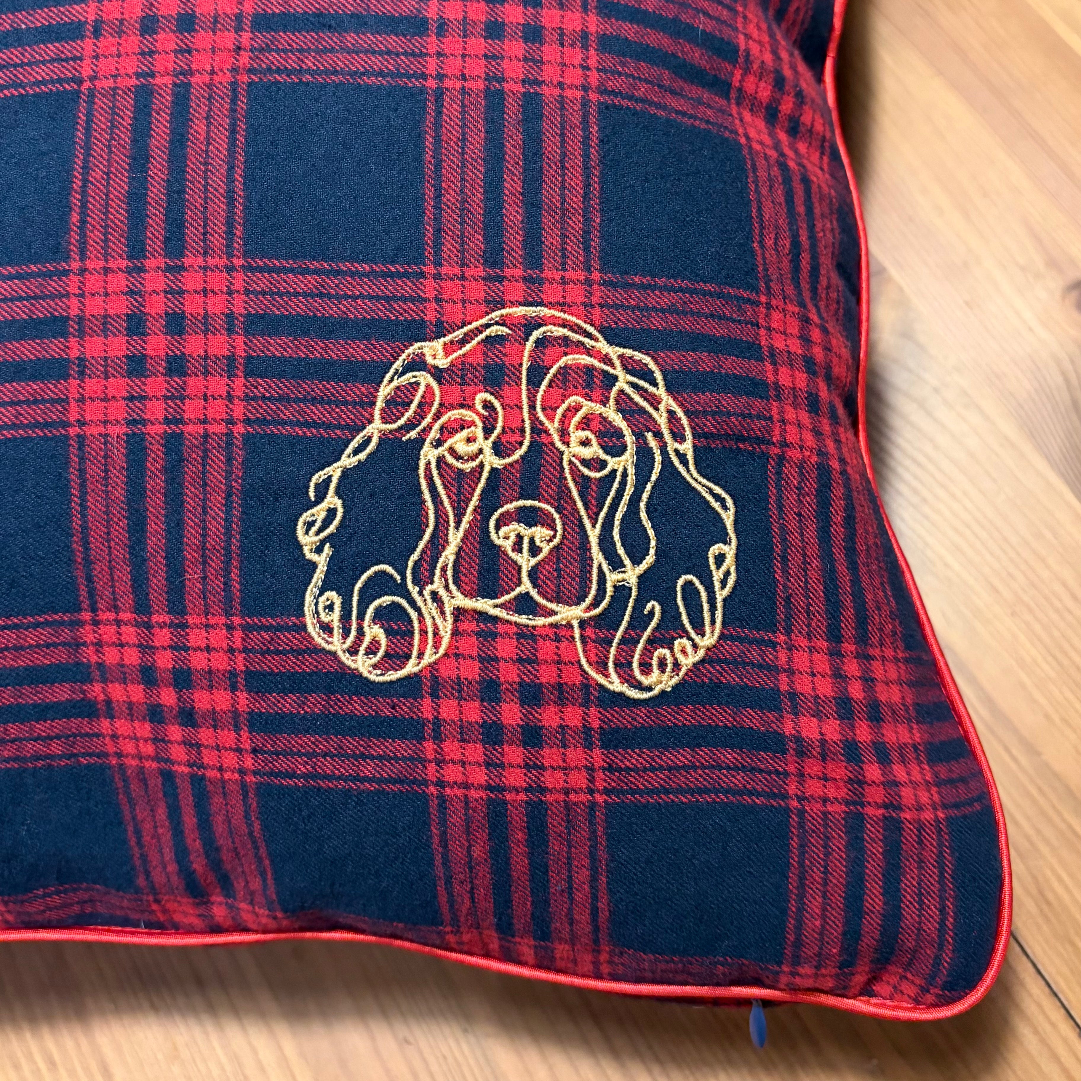 spaniel face on a cushion