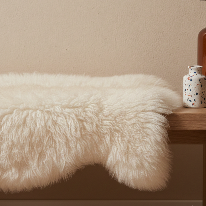 white rug on a bench